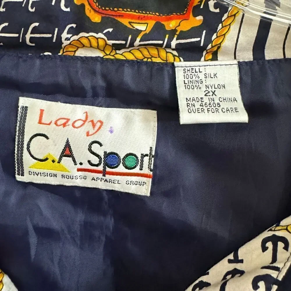 Lady C.A. Sport 100% Silk Nautical Track Suit Jacket Pants Set Size 2X NEW
